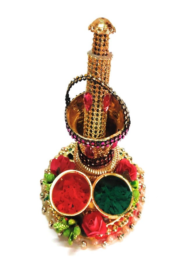 Sau Rang Laddu Gopal Decorated Plate for Holi with Balti Pichkari and 2 Empty Bowls for gulal in a Gift Box Holi Gift - Image 1